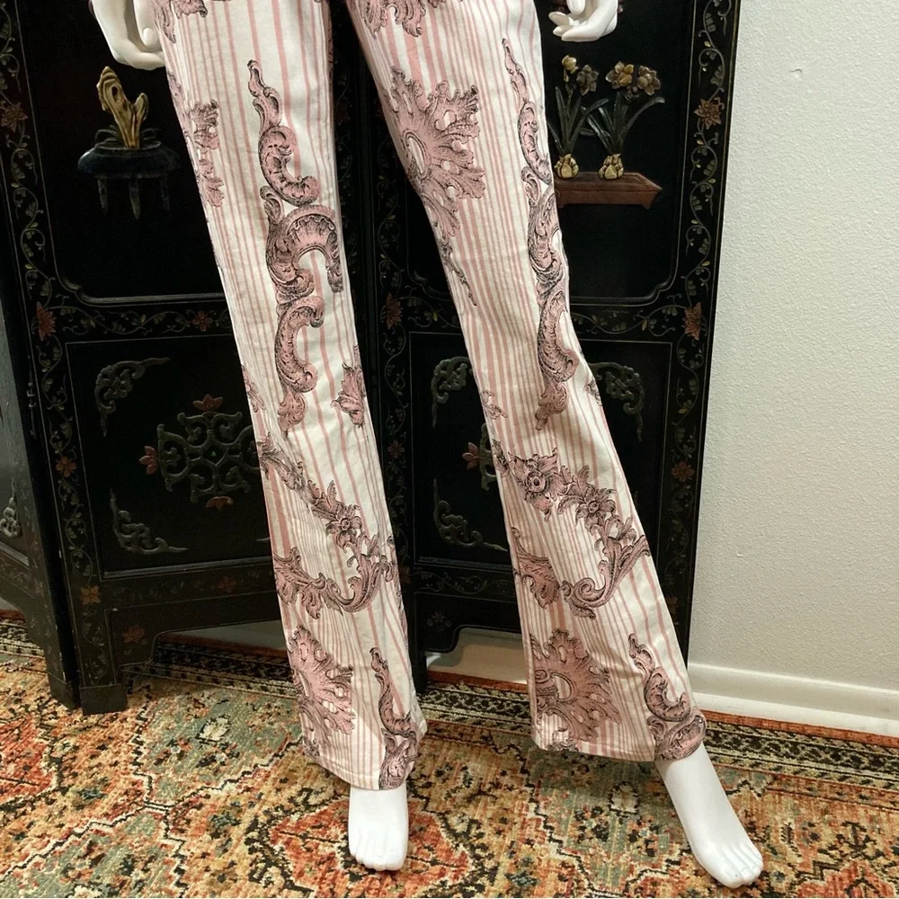 Moschino Jeans Pink Striped Boot Cut Printed Pants - Picture 4 of 12